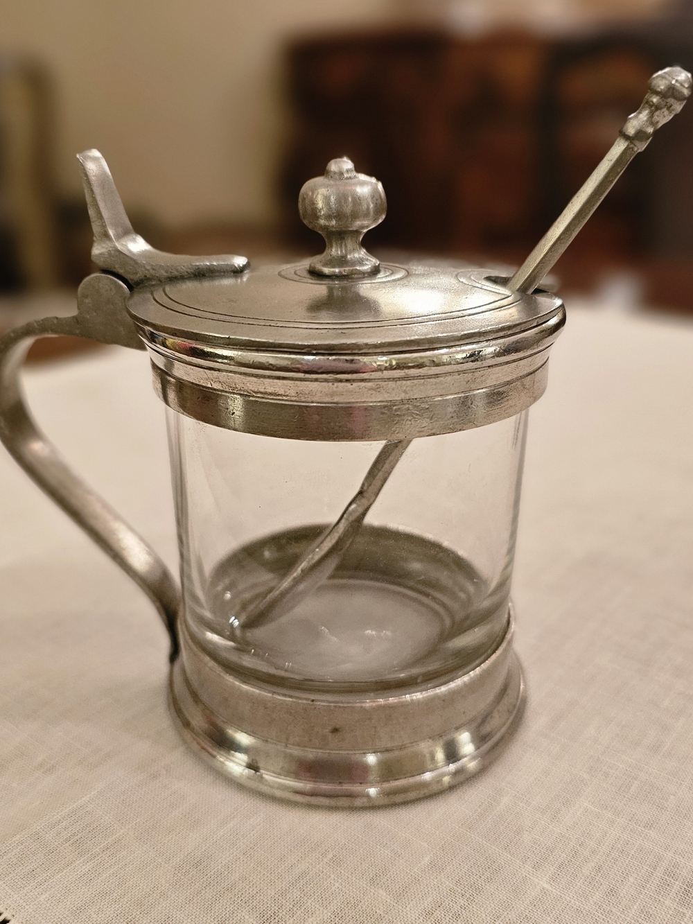 Arte Italica Glass Condiment Jar with Silver-Tone Lid and Spoon